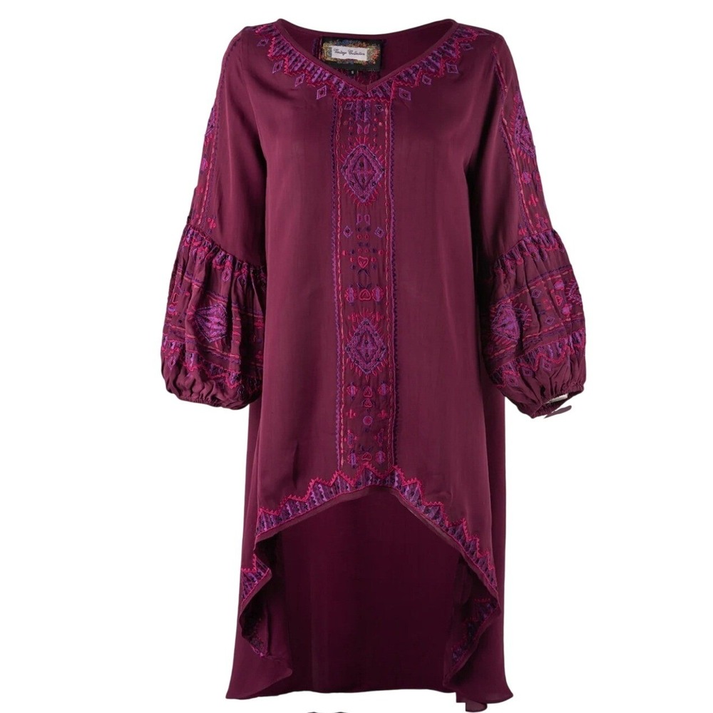 Vintage Collection Plum Embroidered Adele Puff Sleeve Tunic XL Romantic Bohemian